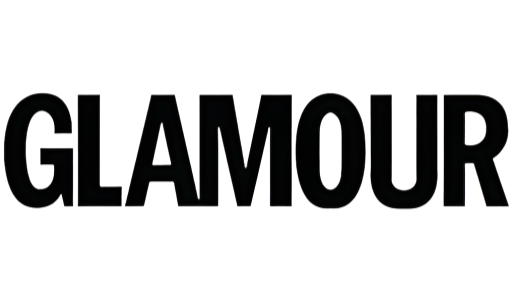 Black 'GLAMOUR' logo on a white background